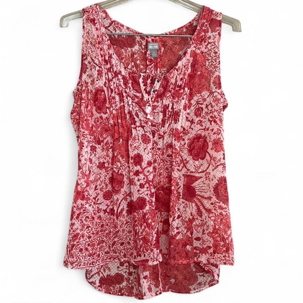Y2K Vintage Converse Red and White Floral Sheer Tank Top Women’s Large